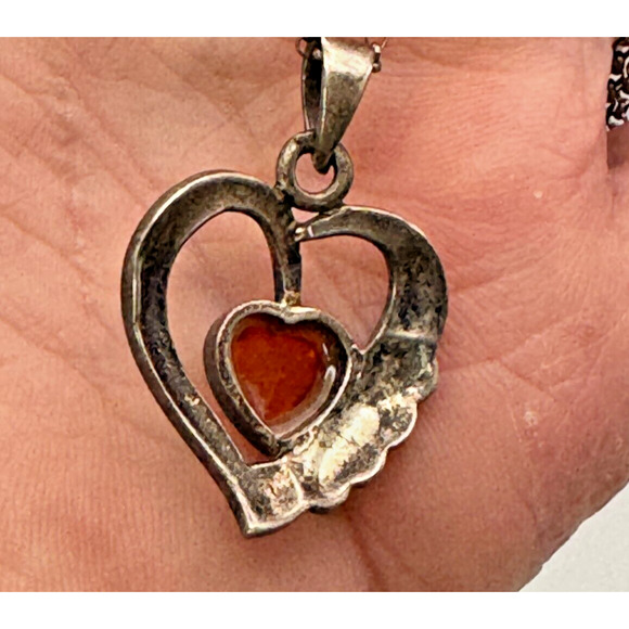 Vintage Sterling Silver Natural Baltic Amber Oval Heart 18" Necklace Chain 24" - Picture 4 of 5